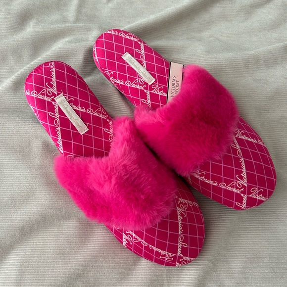 Victorias Secret Hot Pink Satin Slippers - Picture 2 of 5